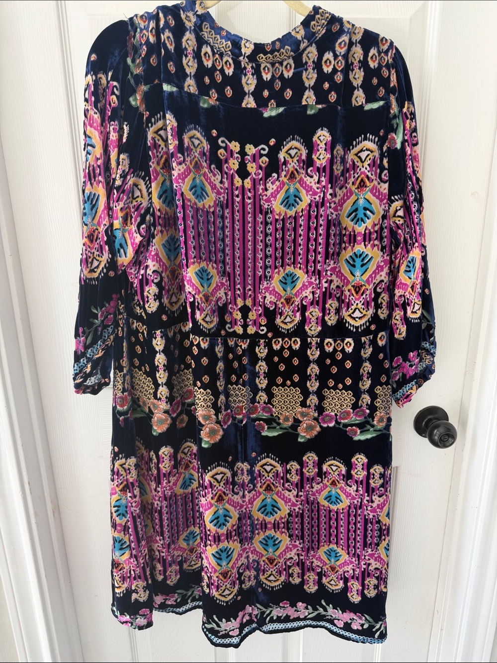 Johnny Was Black Velvet Midi Dress with Pink and Blue Floral Print - Picture 4 of 4